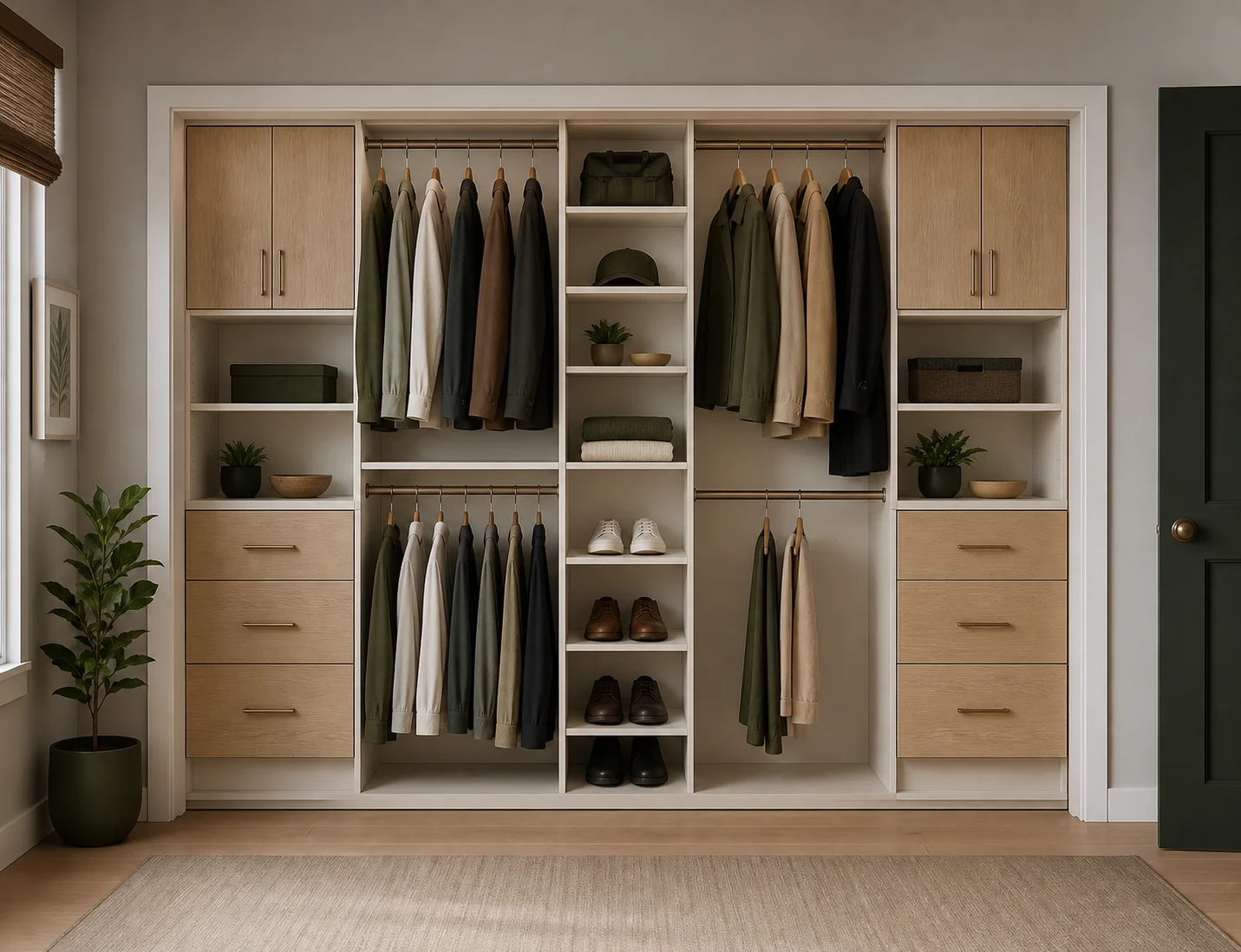 Illustrative Grand reach-in closet concept for a 73 to 96 inch opening