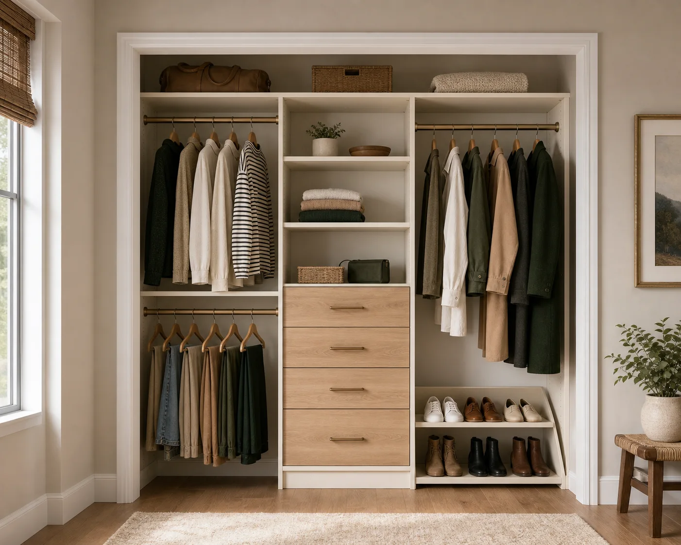 Illustrative Signature reach-in closet concept for a 61 to 72 inch opening