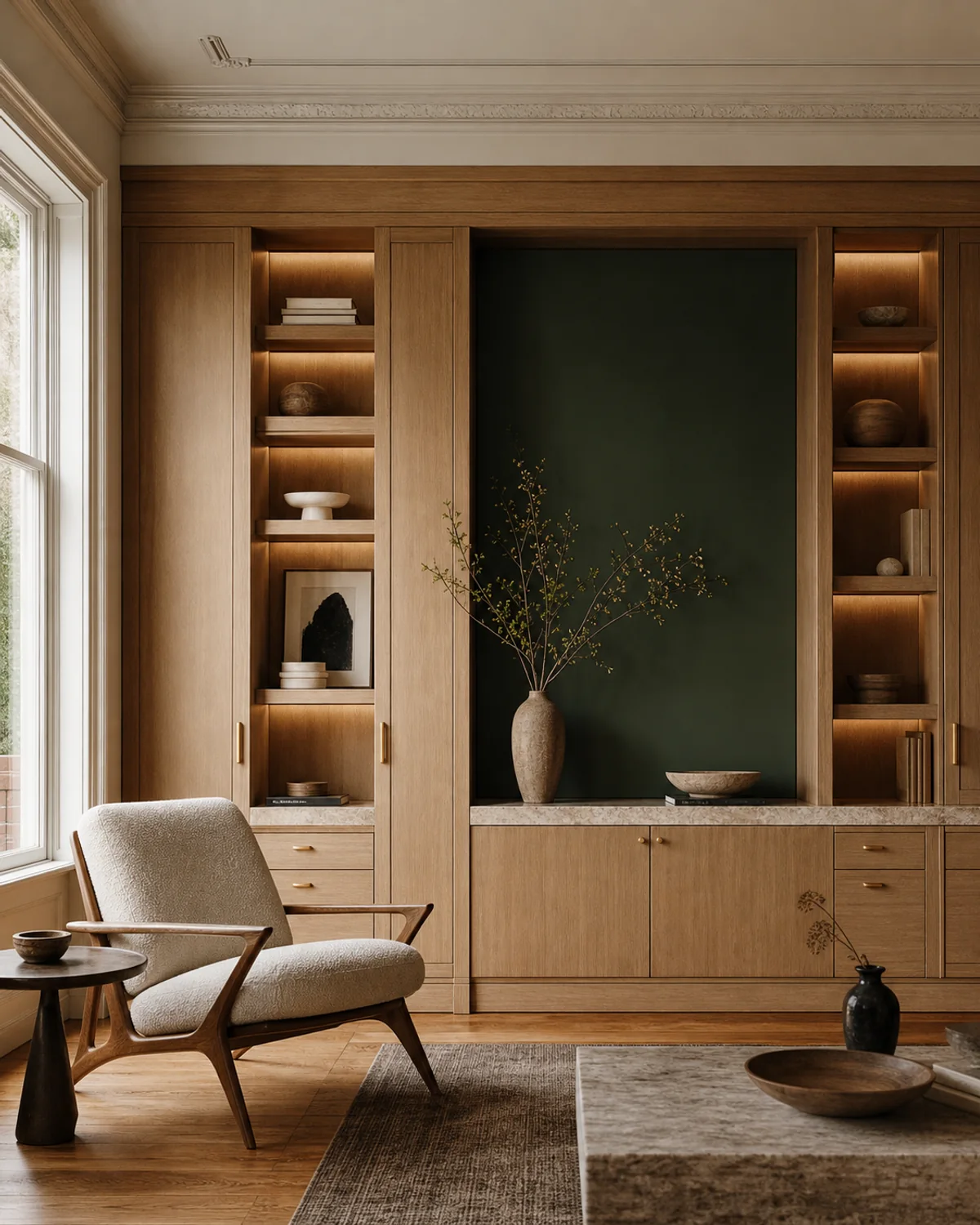 Illustrative custom cabinetry and built-in interior concept
