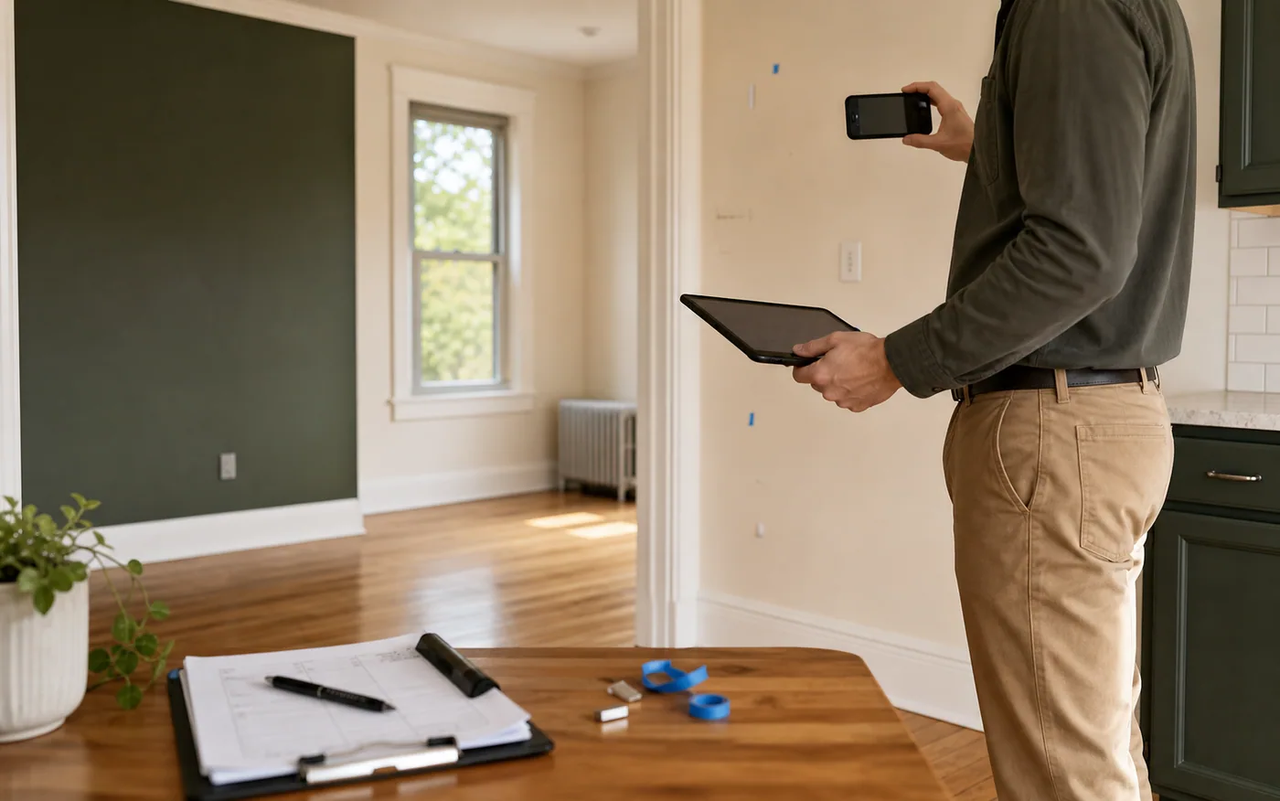 Illustrative rental turnover scope visit documenting visible room conditions