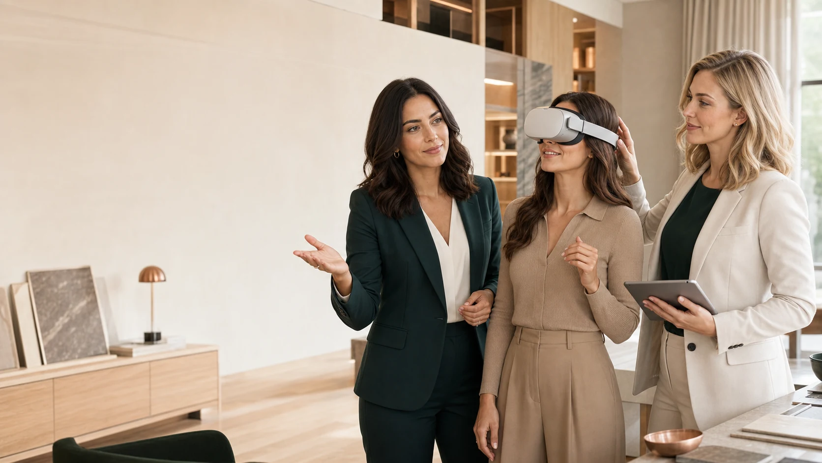AI-generated illustrative scene of a guided VR-supported renovation consultation